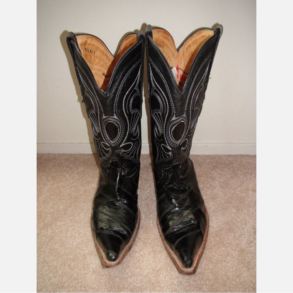 Los Altos 3X-Toe Genuine Eel Skin Black Leather Western Cowboy Boot